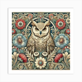 william morris inspired Owl With Flowers Poster