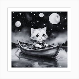 Cat In A Boat 10 Art Print