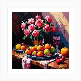 Sunlit Roses, Apples And Grapes Art Print