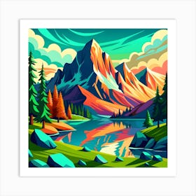 A Painting Of A Mountain Lake With A Mountain In T (1) Art Print