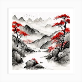 Chinese Landscape Mountains Ink Painting (96) Art Print