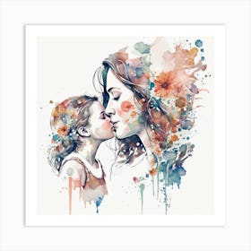 Mother And Daughter Kissing Art Print