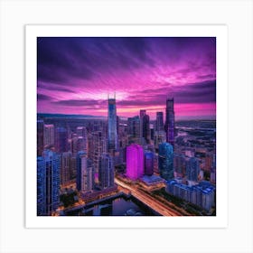 Chicago Skyline At Sunset 1 Art Print