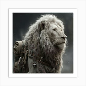 Lion With Backpack Art Print