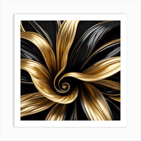 Abstract Gold And Black Flower Art Print