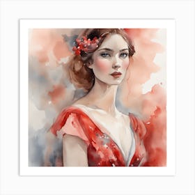 Watercolor Of A Woman In Red Dress 1 Art Print