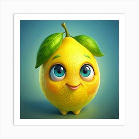 3d Illustration Of A Cute Cartoon Lemon With Big Eyes Art Print