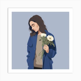 Girl Holding Flowers Art Print