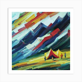 People camping in the middle of the mountains oil painting abstract painting art 23 Art Print