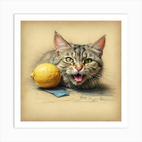 Cat With Lemon Art Print