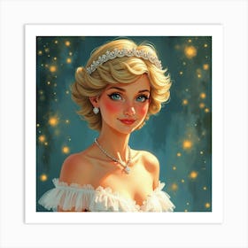 Princess Diana In A Watercolor Setting Of Delicate Fairy Lights 1 Art Print