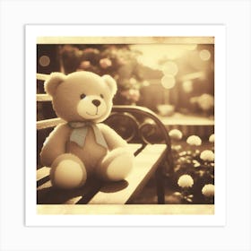 Teddy Bear Sitting On Bench Art Print