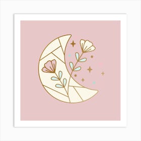 Magical Moon And Flowers Art Print
