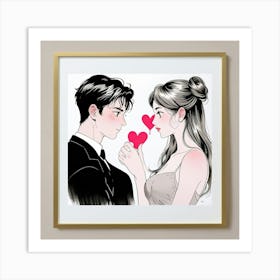 Couple With Hearts Art Print