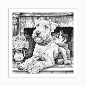 Cozy Fireplace And Airedale Art Print