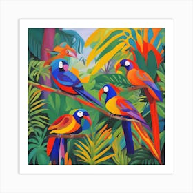 Parrots In The Jungle Fauvism Tropical Birds in the Jungle 2 Art Print