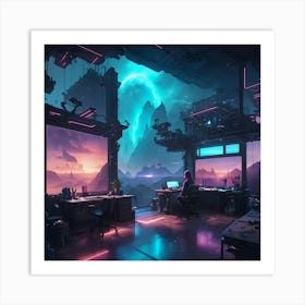 Futuristic Youtuber's Workspace Art Print