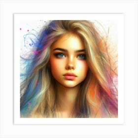 Girl With Colorful Hair Art Print