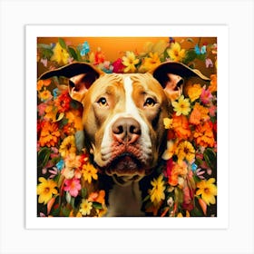 Flower Dog Pitbull 1 Art Print