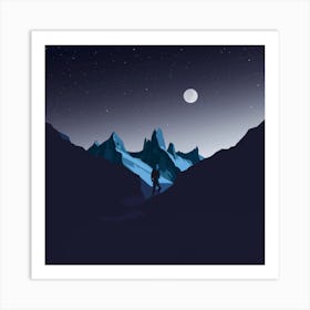 Silhouette Of A Mountaineer Art Print