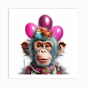 Chimpanzee With Balloons 1 Art Print