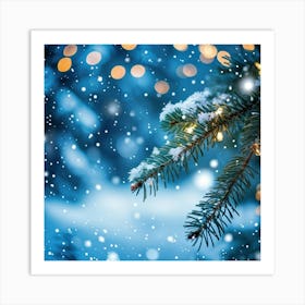 A Christmas Tree Branch Gleaming With Delicate Snowflakes In The Foreground A Merry Banner With Glo (1) 2 Art Print