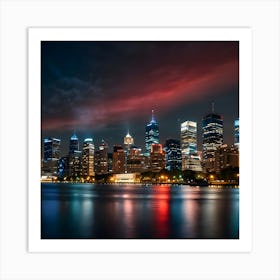 New York City Skyline At Night Art Print