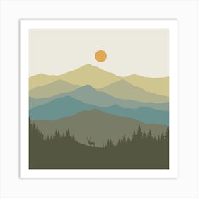 Landscape With Deer Art Print