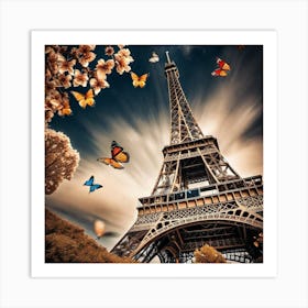 Paris Eiffel Tower With Butterflies 4 Art Print