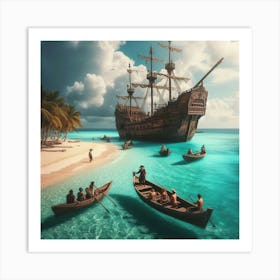 Pirate Ship On The Beach 1 Art Print