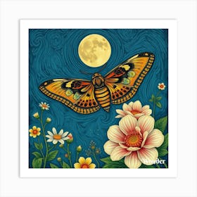 Moth On Flowers Art Print