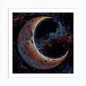 Psychedelic Moon Coloured In Space Art Print