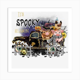 Halloween Farm Animal Skeletons Pumpkin Pigs Funny Graphic Art Print