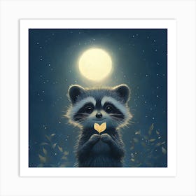 Curious Raccoon with Heart Leaf Backdrop 7 Art Print