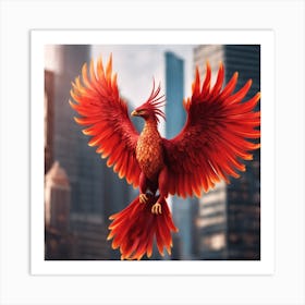 Vermilion Phoenix: The Apex of Rejuvenation Art Print