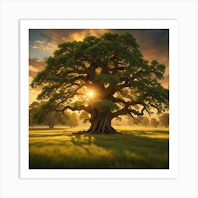 Oak Tree At Sunset 2 Art Print