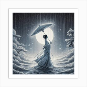 Geisha In The Rain 1 Art Print