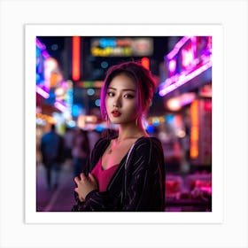 Asian Girl In Neon Lights 1 Art Print