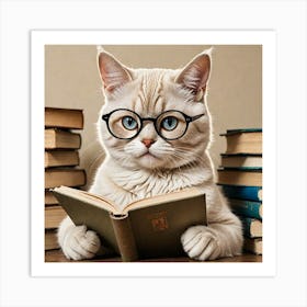 Cat Reading Book Art Print