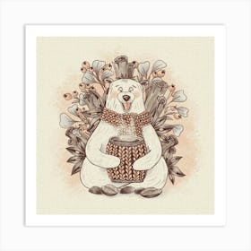 Bear lover of coffee with spices Art Print