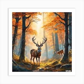 Deer In The Woods 63 Art Print