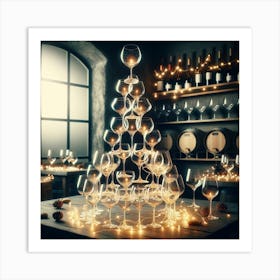 Wine Glasses Christmas Tree Art Print