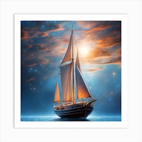 Sailboat In The Night Sky Art Print