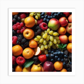 Fresh Fruits On A Black Background Art Print