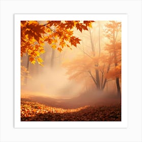 Autumn Forest With Fog Art Print