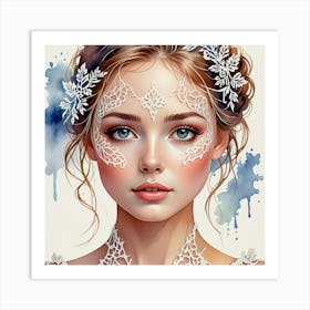 Beautiful Girl With Lace Makeup Art Print