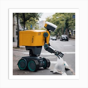 Robot Delivering Garbage Art Print