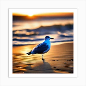 Seagull On The Beach Art Print