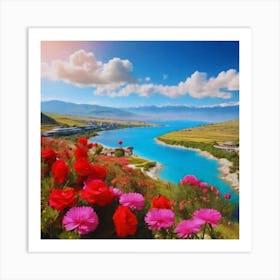 Lake Of beautiful Flowers Art Print