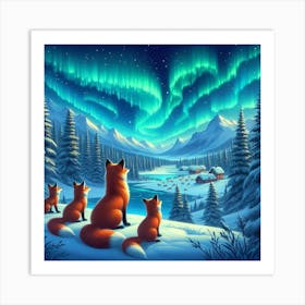 Foxes In The Snow Art Print